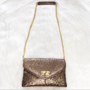 ALDO Bronze Glitter Faux Leather Clutch Purse Gold
